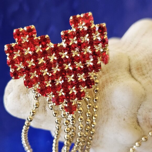 ❤️✨Push-Back Post RED STONES❤️✨HEART Dangling Tassel Earrings❤️✨ - Picture 3 of 11